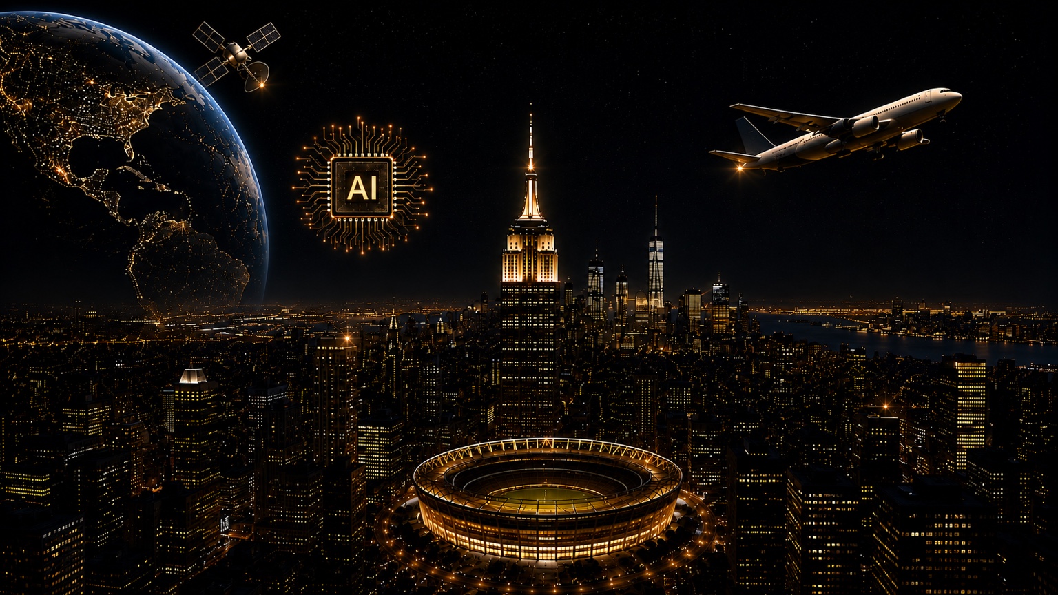 Astria global network with satellite, aircraft and sports venue